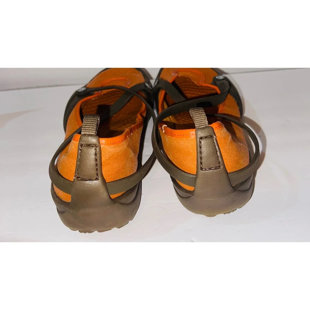 Crocs Womens Adrina Mary Jane Size 12 Orange Brown Canvas Comfort Clog